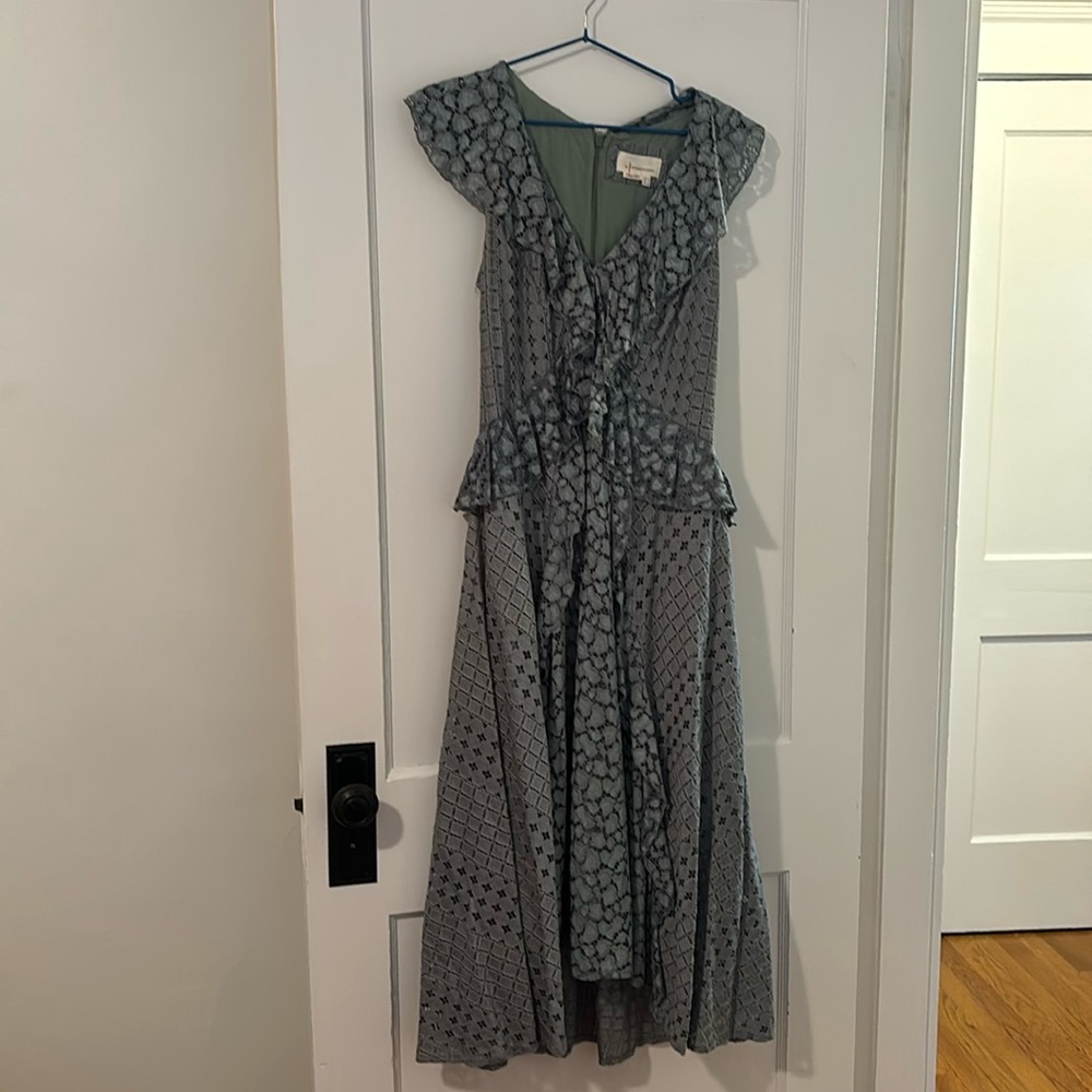 Anthropologie Antoinette Ruffled Midi Dress, teal size 6